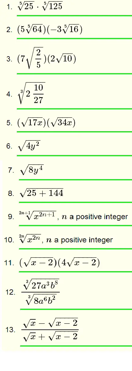 Simplify Radicals Questions With Solutions For Grade 10
